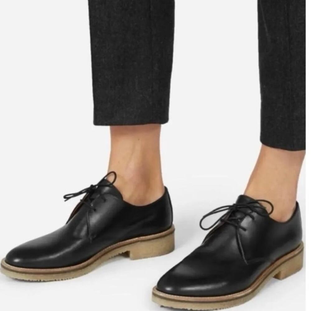 Everlane Modern Oxford Women’s 10.5 Black Leather Lace Up Derby Shoes Italy